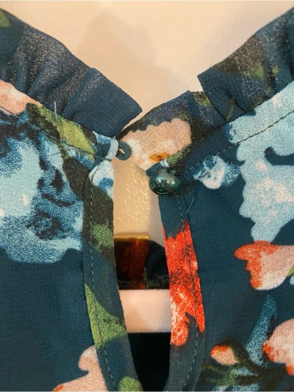 SHEIN Teal Floral Long-Sleeve Ruffled Waist Dress - Picture 5 of 5